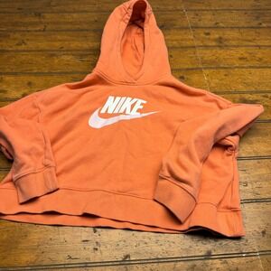 Nike Girls‎ Sportswear Hoodie Orange Futura Logo Cropped Pullover Size L